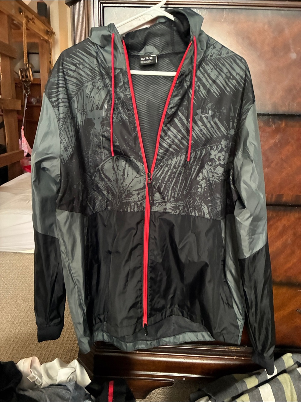 Under Armour Black and Gray Hooded Jacket with Red Accents